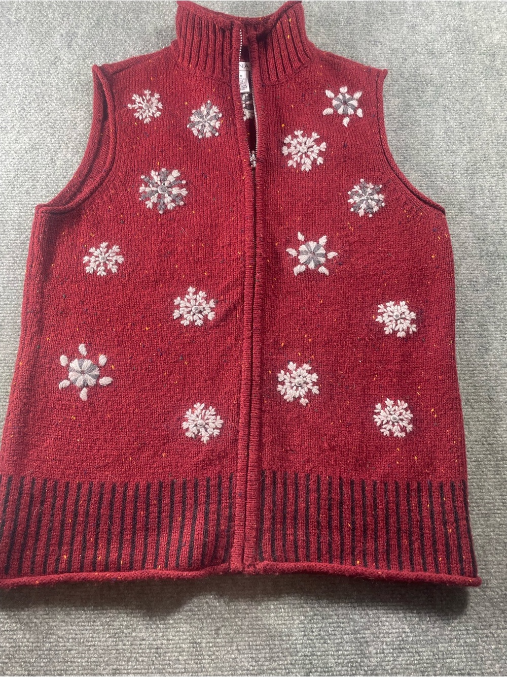 Hannah Red Knit Zip Vest with Snowflake Detail